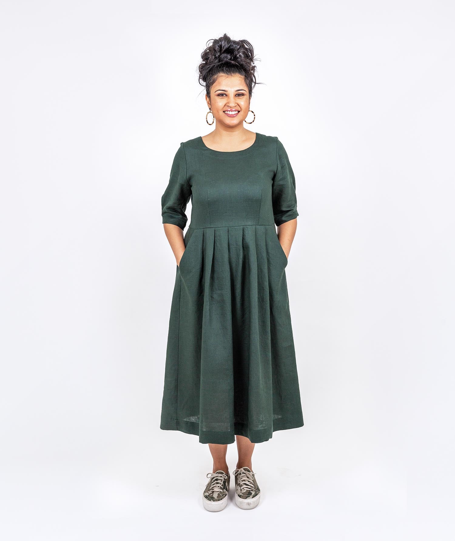 Pleated linen sale dress