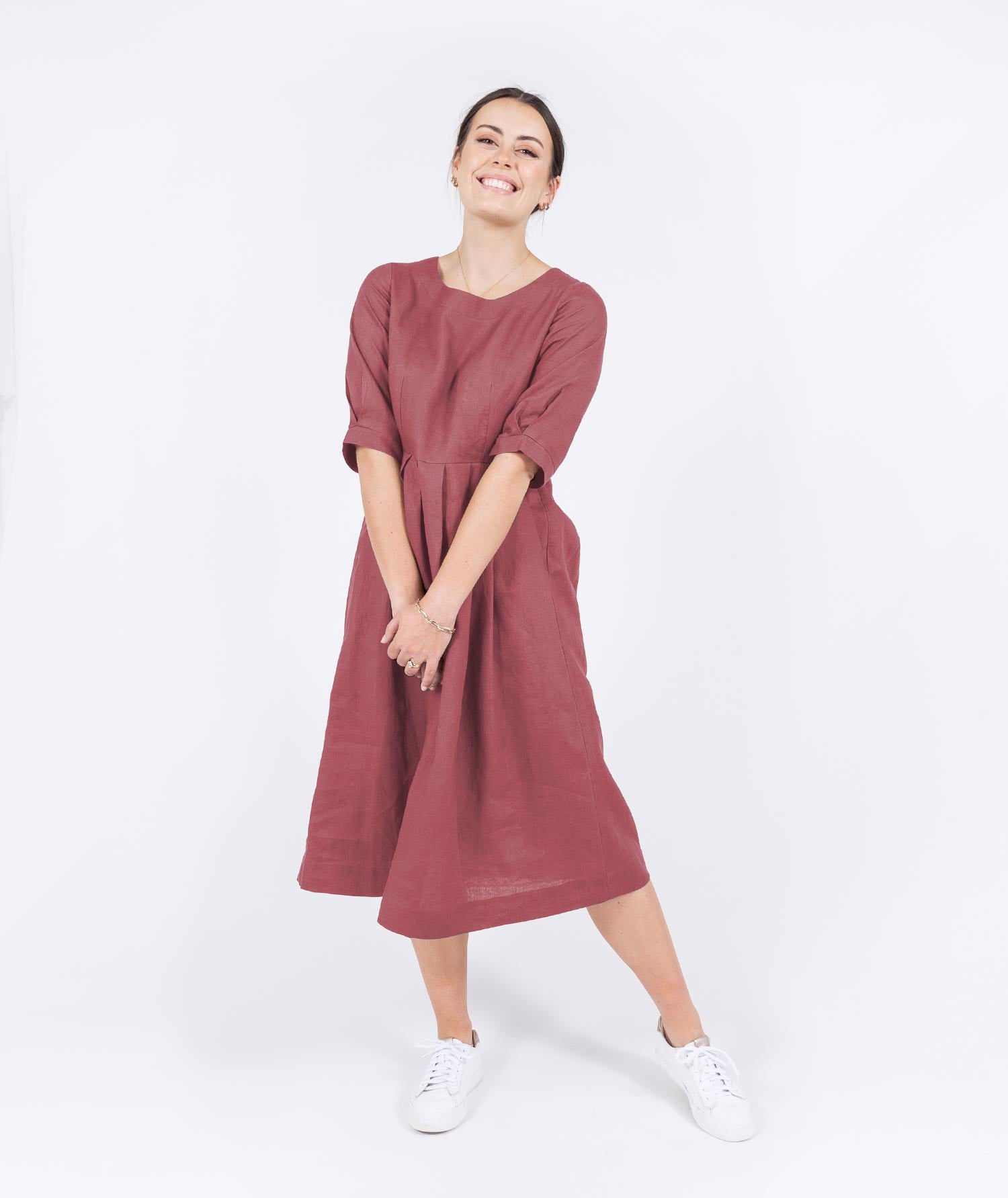 Pleated best sale linen dress